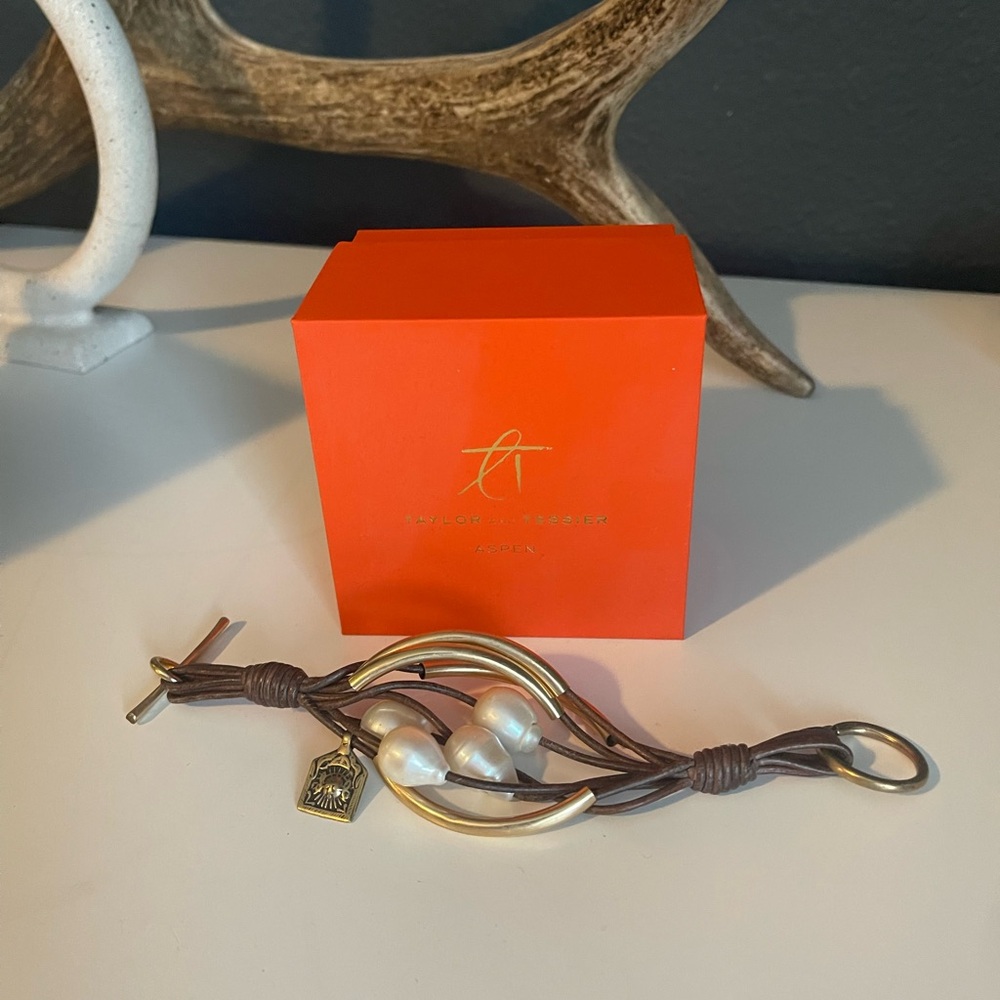 Brown Leather Bracelet with Gold Accents by